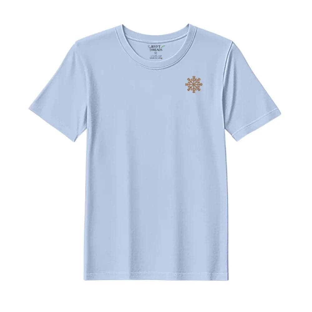 Threads Large Sky Blue Polycotton T-Shirt - Christmas "Christmas Snowflakes" Embroidered Design, Premium Holiday Collection