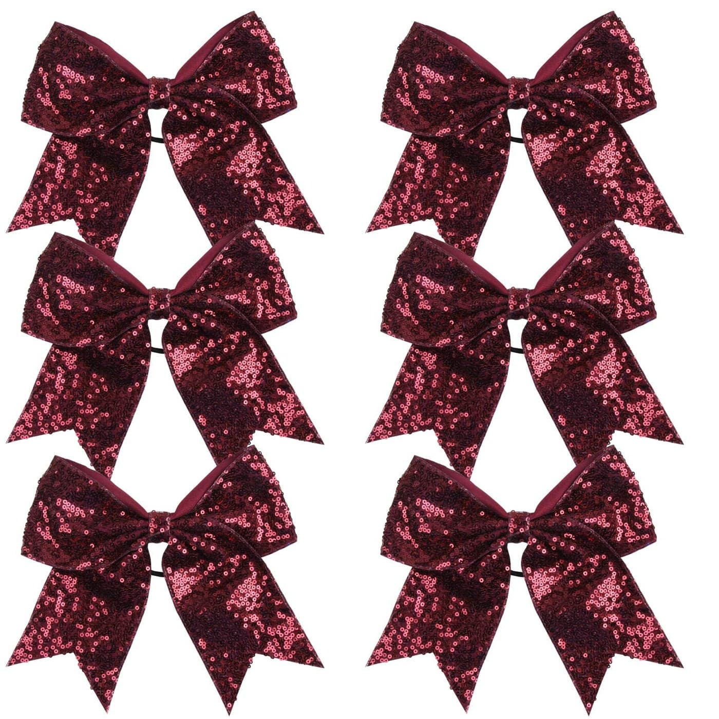 Metallic Sequin and Holographic 8 Inch Cheer Bow Cheerleader Cheerleading Jumbo Cheer Bow Hair TieMaroon Sequin