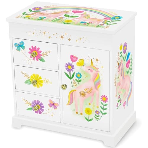Unicorn Musical Jewelry Box for Girls - Unicorn Toys for Girls Age 4-6 - Kids Jewelry Box with Drawers - 9 x 5 x 9.3 in
