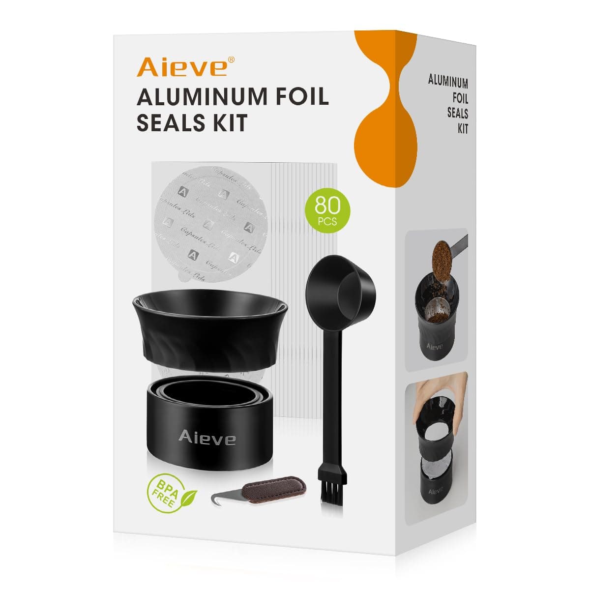 Aieve 80Pcs Aluminium Foil Lids with Holder Scoop Removel Tool for Nespresso Vertuo Pods Coffee Pod Foil Lids Compatible with Nespresso Vertuo Capsules