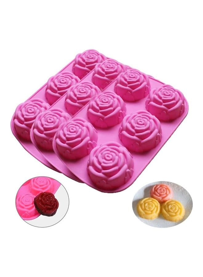 3-Pack 6-Cavity Rose Shaped Silicone Baking Mold Pink 9.64 x 6.41 x 2.95inch