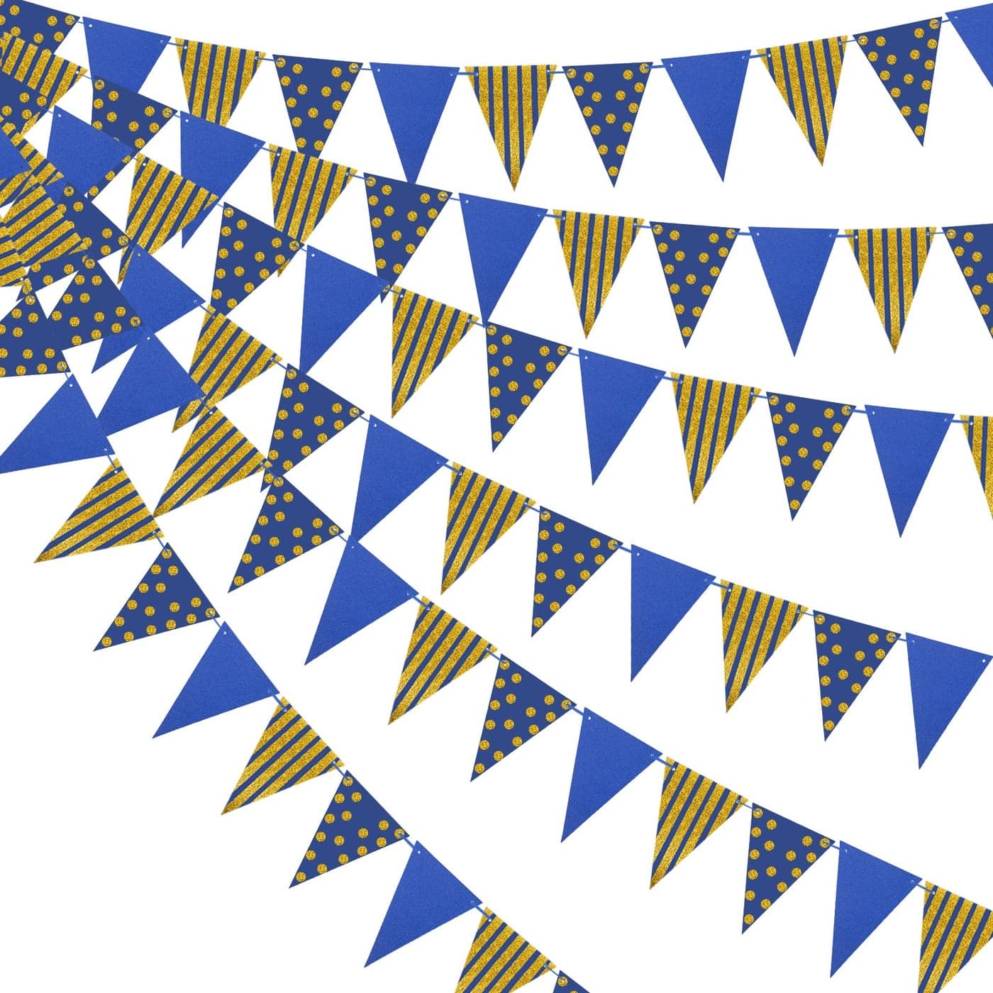 Blue Gold Party Decorations Hanging Glitter Paper Triangle Flag Pennant Banner for Royal Navy Decor Graduation Carnival Bachelorette Engagement Wedding Birthday Baby Bridal Shower 33Ft