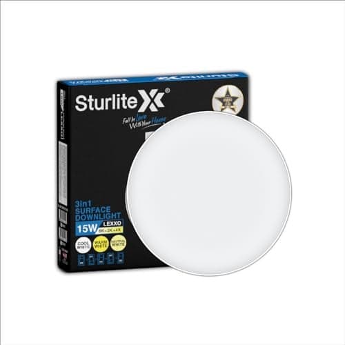 Sturlite Lexxo 15W (3in1) Round LED Surface Light| Warm, Neutral & Cool White Color Temperature | 1200 Lumens with CRI Tech for Accurate Color Representation - (Pack of 1) LED Bulb