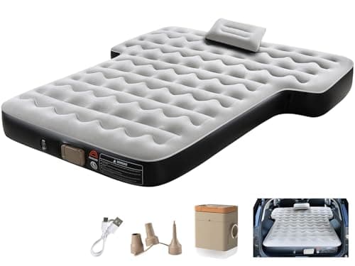Coverado SUV Air Mattress Thickened FlockedTop Car Air Mattress with Wireless Builtin Pump Pillows Patch Kit Carry Bag QuickEasy Set Up SUV Mattress Camping Bed Universal fit for Most Cars