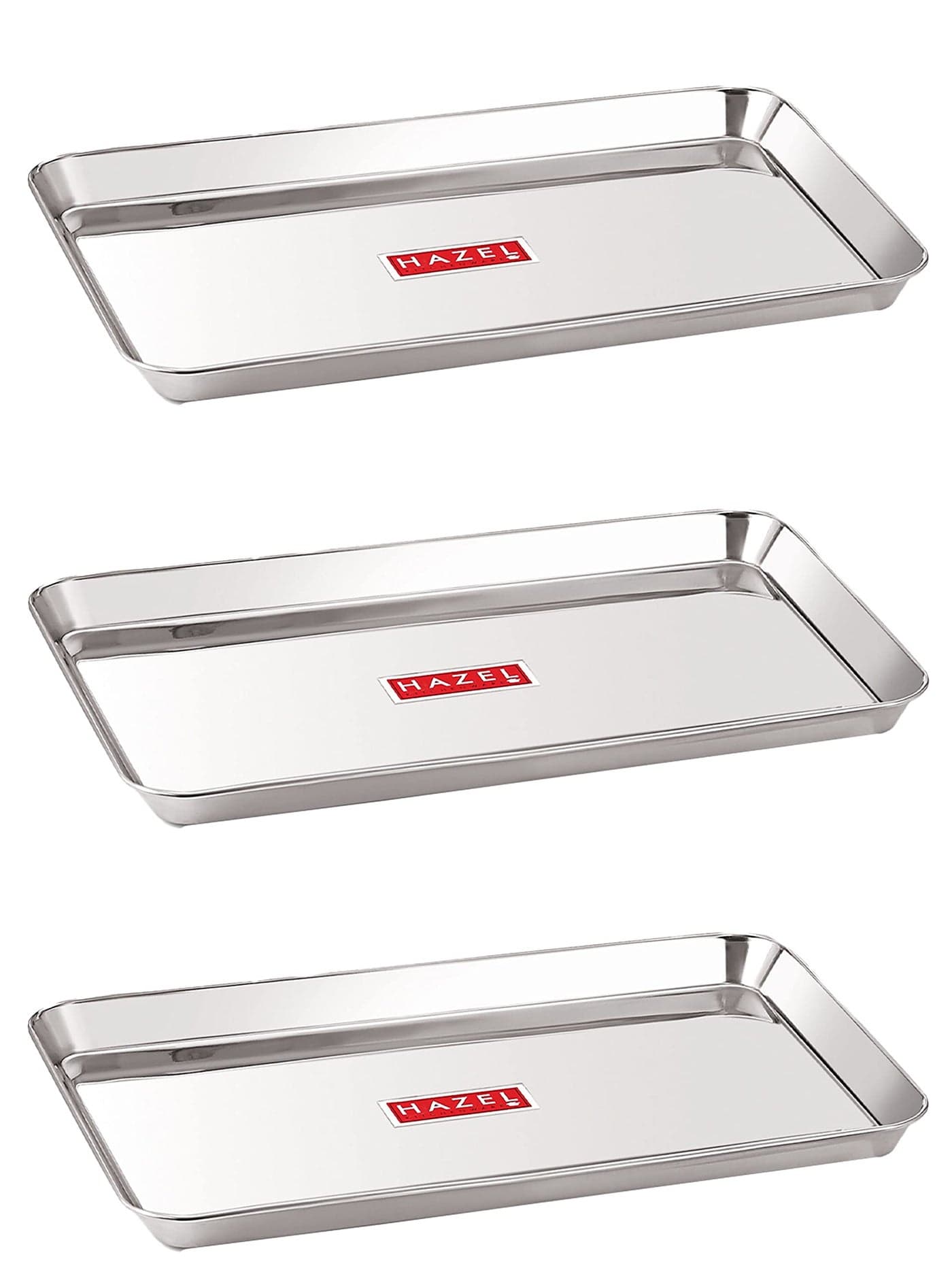 HAZEL Stainless Steel Serving Rectangular Tray Rectangle | Medium Dining Table Plater, Set of 3