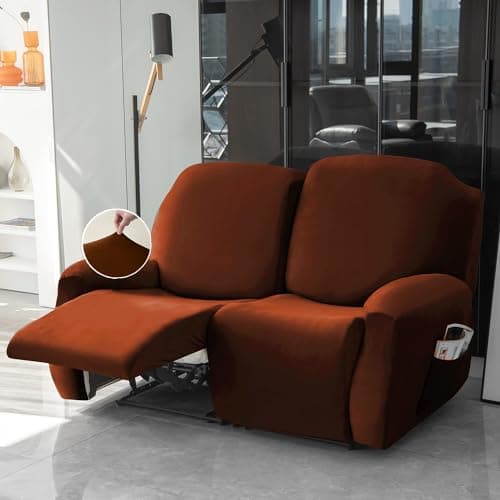 HOKIPO 200 GSM Premium Velvet 6-Pieces Stretchable Recliner Sofa Cover 2 Seater Fully Covered Washable Furniture Protector, Rustic Brown (AR-4908-RBR)