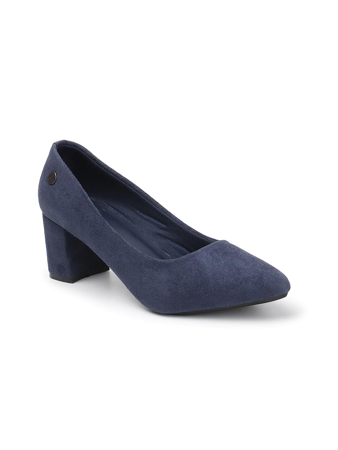 Carlton London Women Navy Blue Stylish Slip-on Pump Shoes with Block Heels, Pointed Toe for Party and Formal Occasions (39)