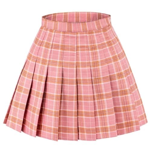 DAZCOS US Size Plaid Skirt for Women with Shorts Casual High Waist Pleated Mini Skater Skirts