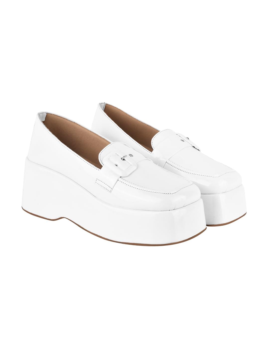 Shoetopia Women's Block Heel Pumps White, 4 UK