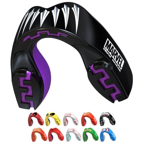 Marvel Black Panther Mouth Guard Dual Layer Mouthguard Youth with Case Easy Fit Remoldable Mouthpiece for Football Boxing Lacrosse MMA Basketball All Contact Sports Kids 11 Years Black