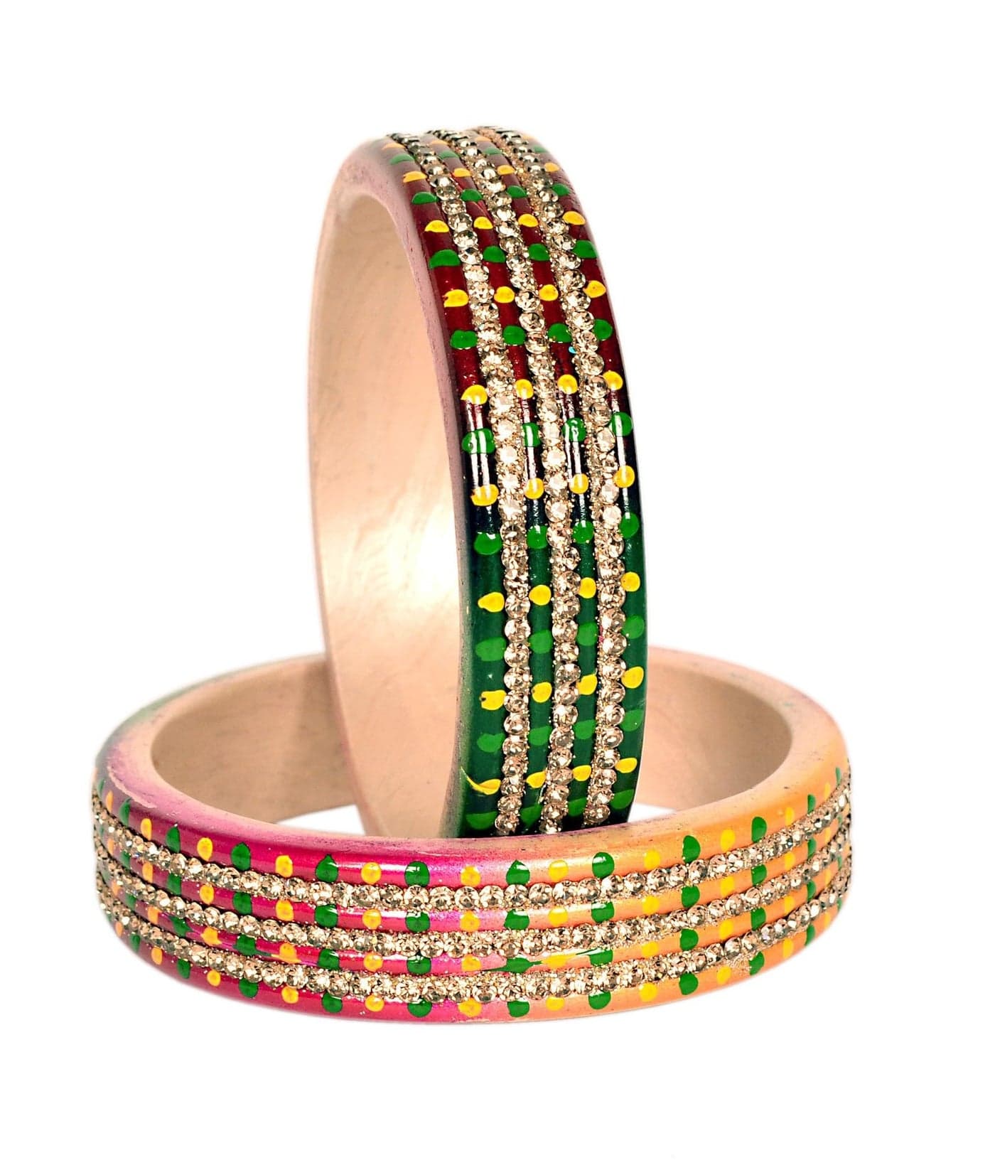 Swara Creations Lac/Lakh bangle set for woman | Lehthi Lah set Rajasthani Multicolor Kade Set Zircon work for Women and Girls (2pcs)(289)