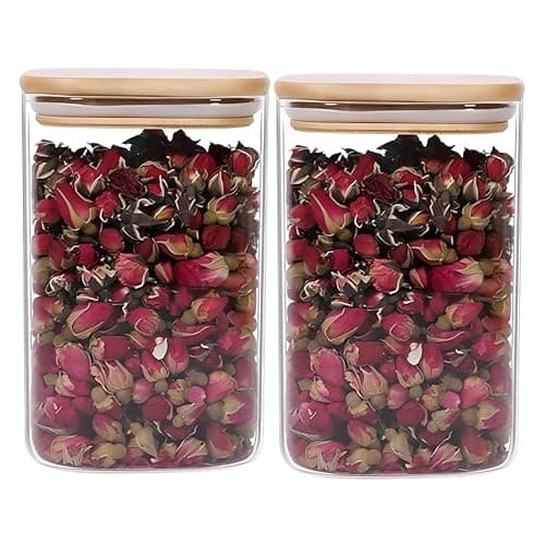 ginoya brothers Transparent Glass Canister Set with Wooden Lids – Stylish Food Storage Containers for Pasta, Beans, Coffee, and Dry Snacks – Perfect for Home, Kitchen. (PACK OF 2, 270 ML)