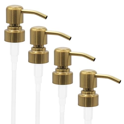 ALTGLAS Four Pack 4X Stainless Steel Soap Dispenser Pump Zagreb as Replacement for Liquid Hand Soap Bottles Brushed Gold Fits eg Jack Bottle