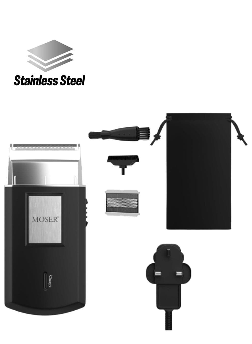 Mobile Shaver, Cordless Precision Shaver With Ultra-Close Cut Foil, Compact Design, Soft-Touch Ergonomic Design, Space-Saving Travel Pouch Included (3615-0052) Black/Silver