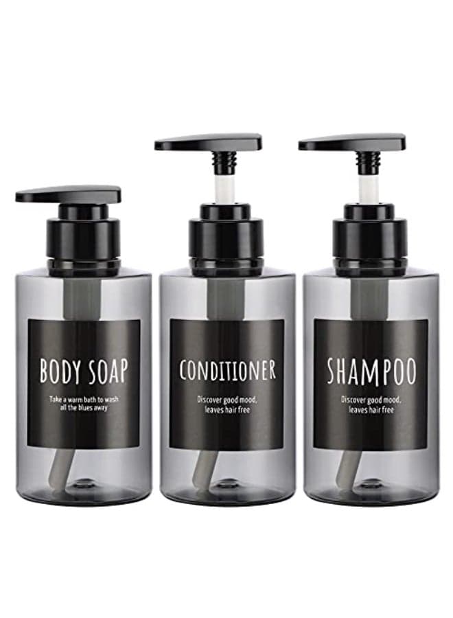 Empty Shampoo Bottles Segbeauty 101oz Plastic Pump Dispenser Bottle 3pcs 300ml Refillable Shampoo Pump Bottles for Shower Grey Pump Bottles for Body Soap Shampoo Hair Conditioner Hotel Bathroom