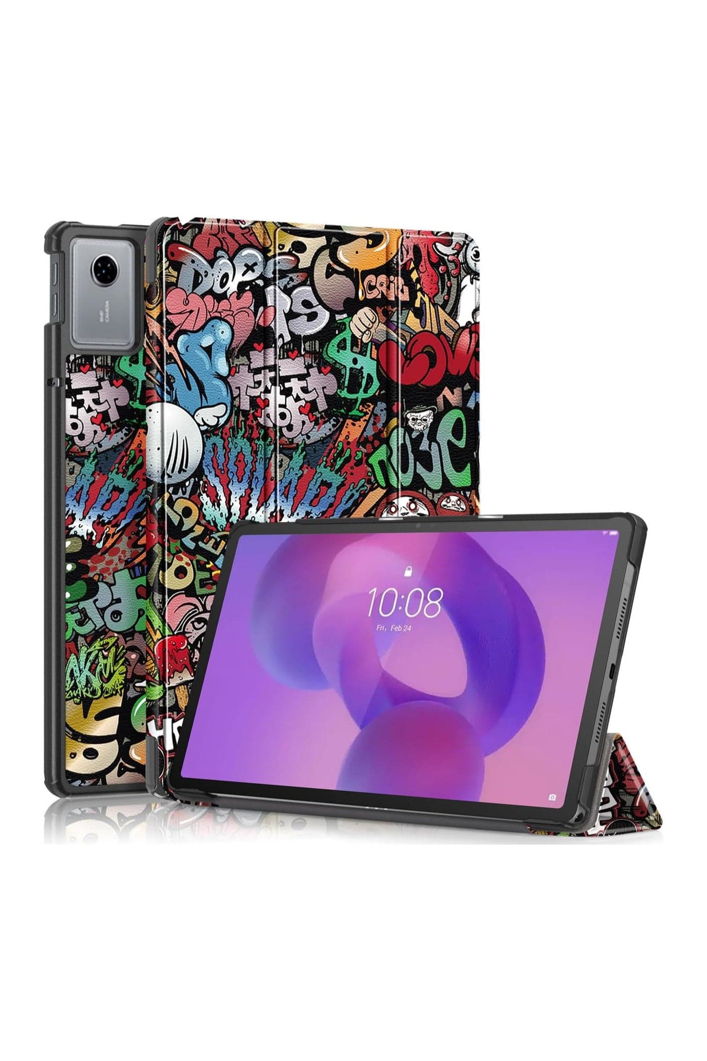 Compatible with Lenovo Idea Tab Tablet 11 inch 2025 (TB-336ZU/TB-336FU) Tri-Fold Smart Case, Hard PC Back Shell Slim Case Multi- Viewing Angles Stand Folio Cover (Graffiti)