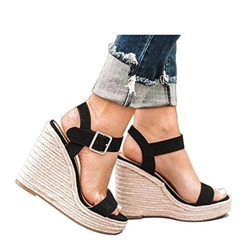 VICKI·VICKI Women's Wedges Sandals Platform Wedge Heels Espadrilles Women Shoes Sandals Black Size 9