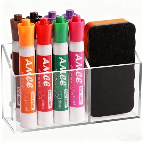 Ameceres Magnetic Pen Holder Classroom Organization Acrylic Marker Holder for Whiteboard Refrigerator Locker Accessories Pencil Dry Erase Marker Basket 2 Compartments 1