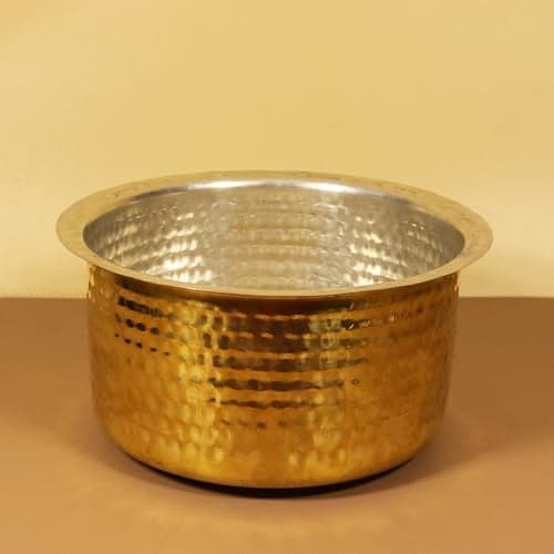 Putrika Brass Utensil Hammered Vadi Chatti with TIN coating|Tope|KitchenWare|cookware|Brass Pathiram|Patilas|Tapeli|Peetal|Sarva Satti|Bhagoni Set-Hammered Vadi Chatti (Size 1)