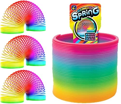 JARU Big Rainbow Spring Toys for Kids 3 Units Classic Plastic Coil Spring Toy Stress Relief Fidget Toys Bulk Party Favors Classroom Prizes Easter Basket Stuffers 17023p