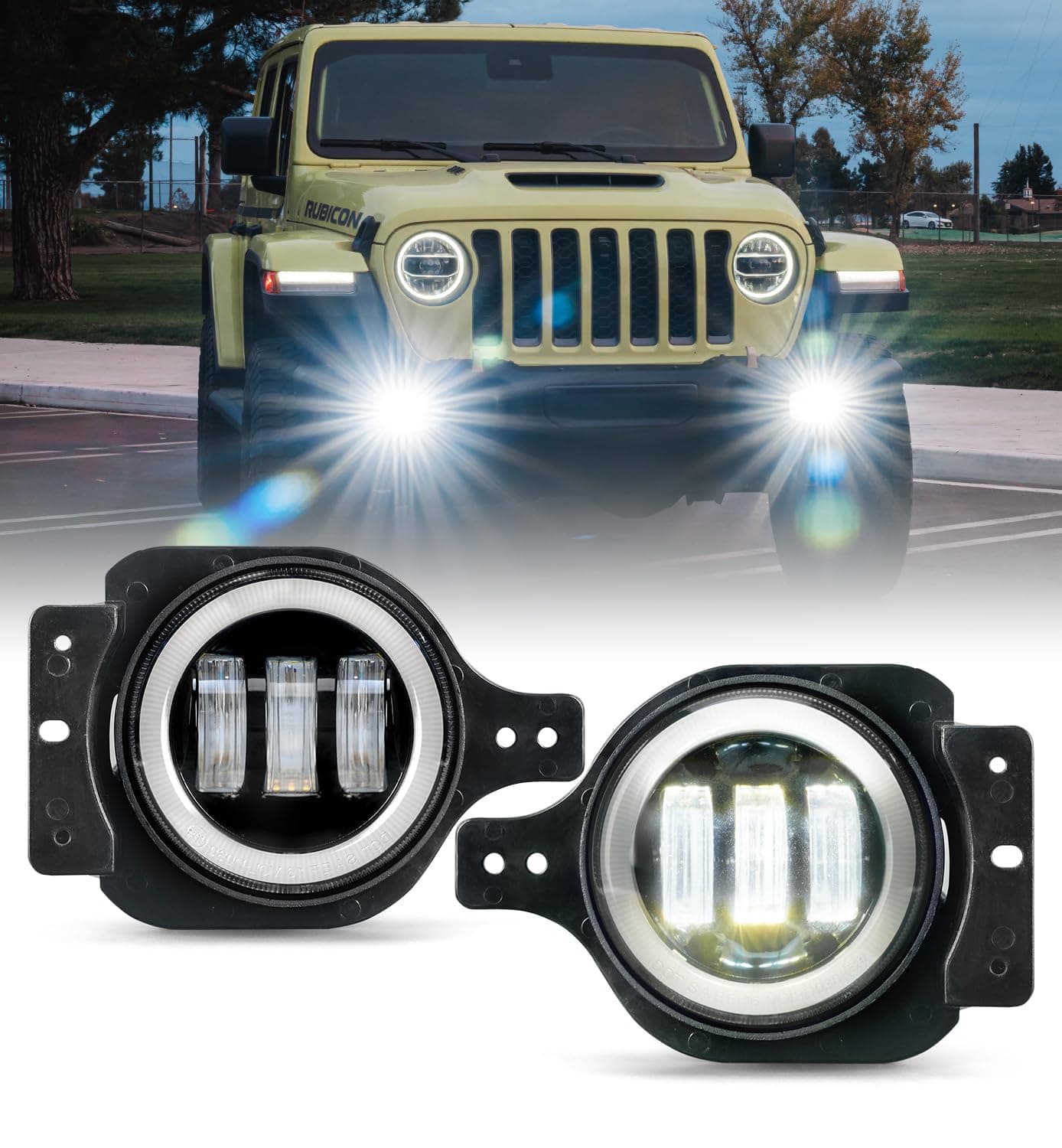 Xprite Ultra 300% Bright 60W LED Fog Lights w/DRL Compatible with 2018-2025 Jeep Wrangler JL JLU & 2020+ Gladiator JT, DOT, 6500K, Plug N Play, Front Bumper Fog Lamp with 2 Mounting Brackets, White
