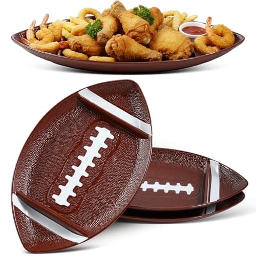 FoldTier 3 Pcs Football Serving Trays, Large Reusable Football Snack Trays, Includes 2 Dip Sections, Game Day Serveware, Tailgate Party Serving Platter, Sports Party Decorations, Chip and Dip Bowls