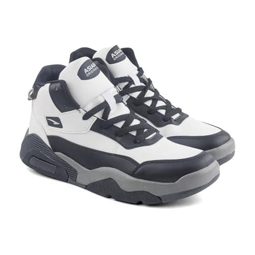 ASIAN Basket-14 Men’s Sporty Mid-Top Sneakers with Memory Foam Cushioning | Durable Grip Sole and Athletic Design for Basketball and Casual Wear Black White
