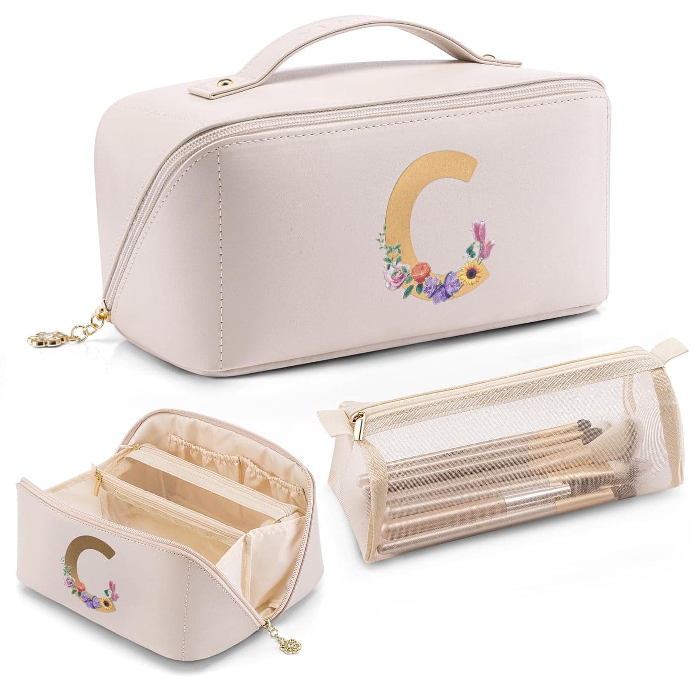 Vlando Bridal Shower Gifts,Initial Makeup Bags,Mothers Day Gifts for Mom Birthday Gifts for Women Girls Personalized Gifts for Wife Thanks Gift(Letter C)