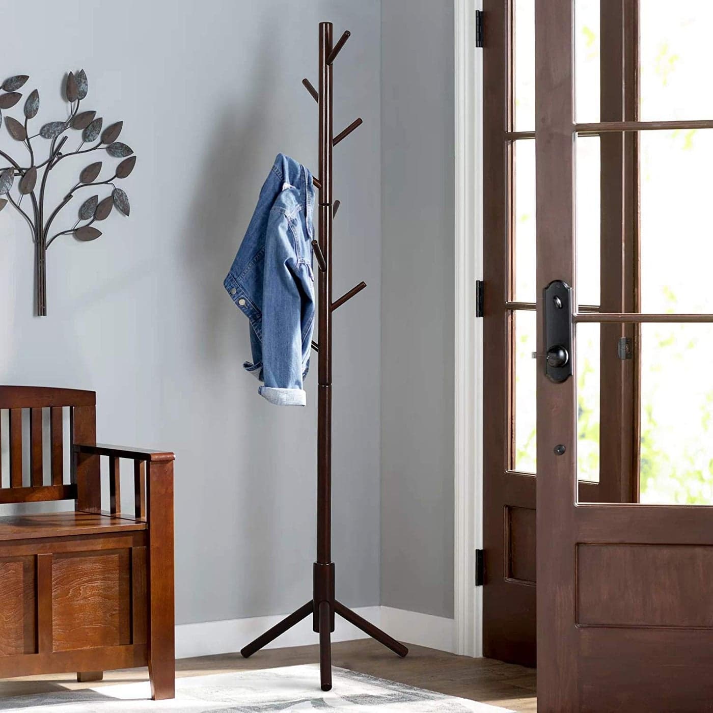 STAR WORK Hook Coat HangerClothes Hanger Stand 6 Hook Hanging Pole Rack Clothes Hanger Coat Stand Storage Black