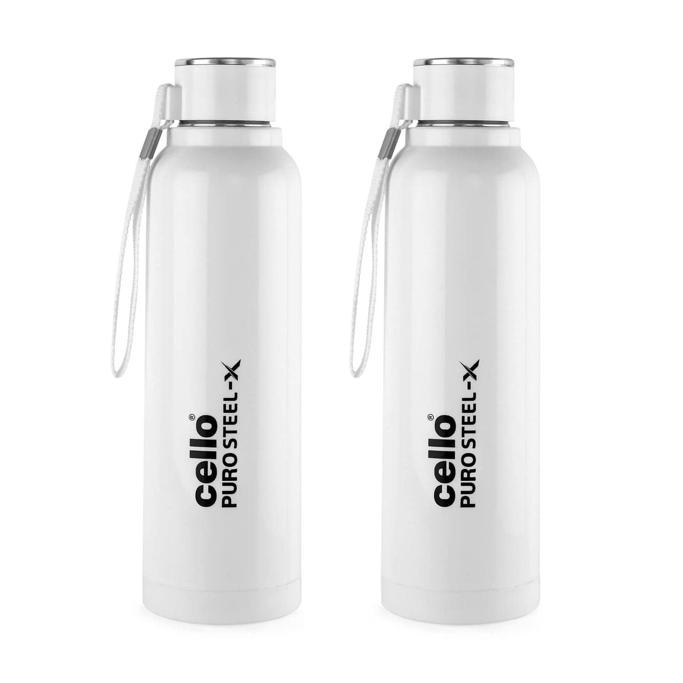 CELLO Puro Steel-X Benz 900 | Water Bottle with Inner Steel | Insulated Water Bottle | Set of 2 | 730 ml, White