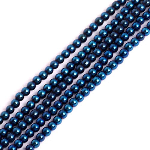 GEM-Inside 2mm Blue Metallic Coated Hematite NonMagnetic Gemstone Loose Beads Round Energy Stone Power Beads for Jewelry Making 15"