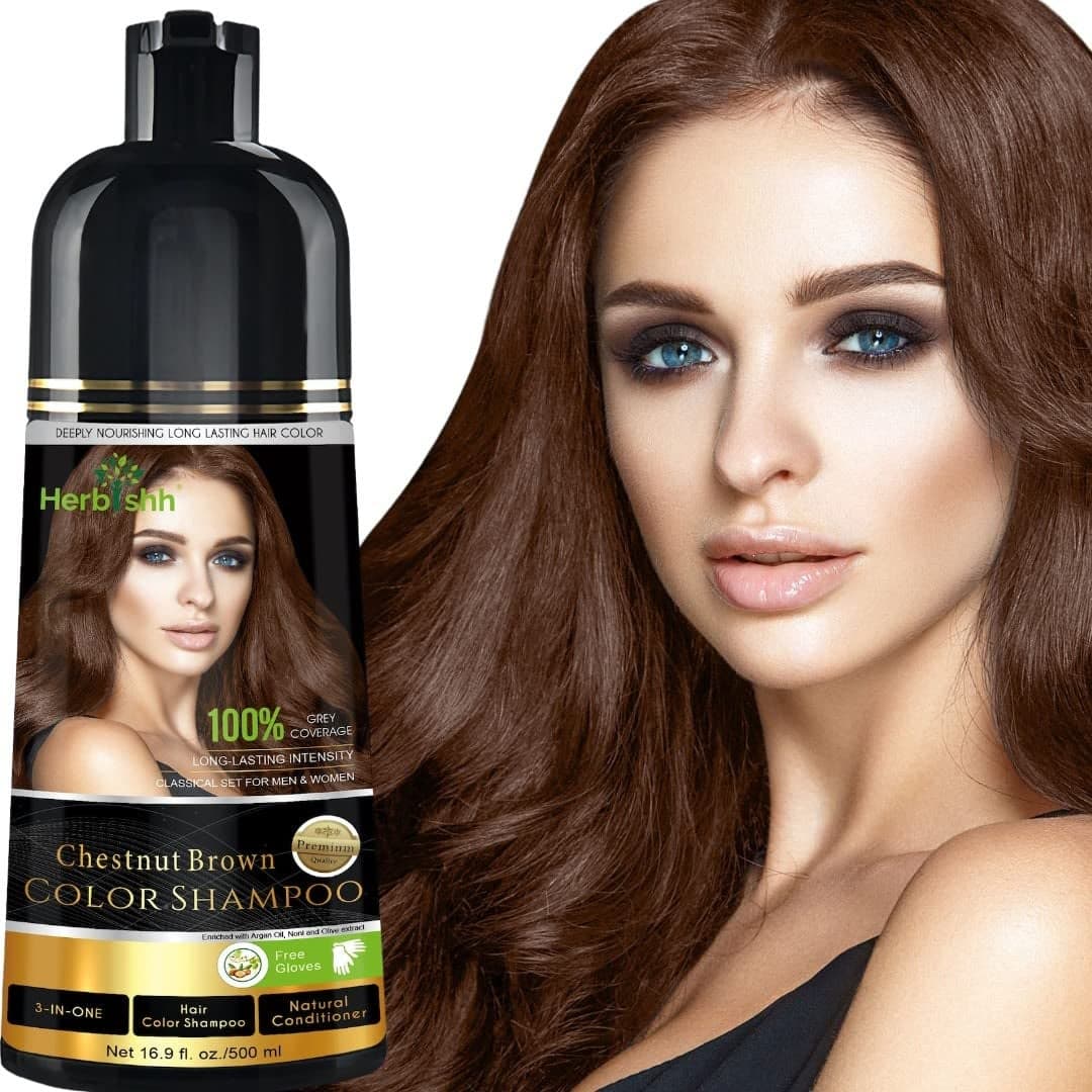 Hair Color Shampoo for Gray Hair Magic Hair Dye Shampoo Colors Hair in MinutesLong Lasting500 Ml3In1 Hair ColorAmmoniaFree Herbishh Chestnut Brown