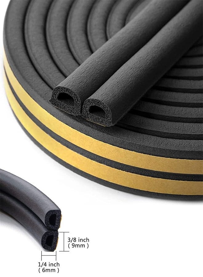 Door Window Weather Stripping, Soundproof Insulation Seal Strip with Self-Adhesive Rubber Collision Protection, 16.5 Ft (Black)