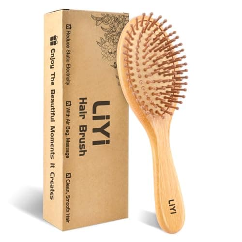 LIYI Bamboo Hair Brush for Hair Growth Natural Bamboo Bristles Wooden Paddle Brush Scalp Massage Detangling for Women Men Kids All Hair Types Ergonomic Handle