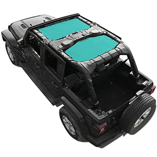 Shadeidea Sun Shade Top for Jeep Wrangler JL Unlimited (2018-2023) 4 Door Front and Rear 2 piece-Tiff Blue Mesh Screen Sunshade JLU Top Cover UV Blocker with Grab Bag- 10 Year Warranty