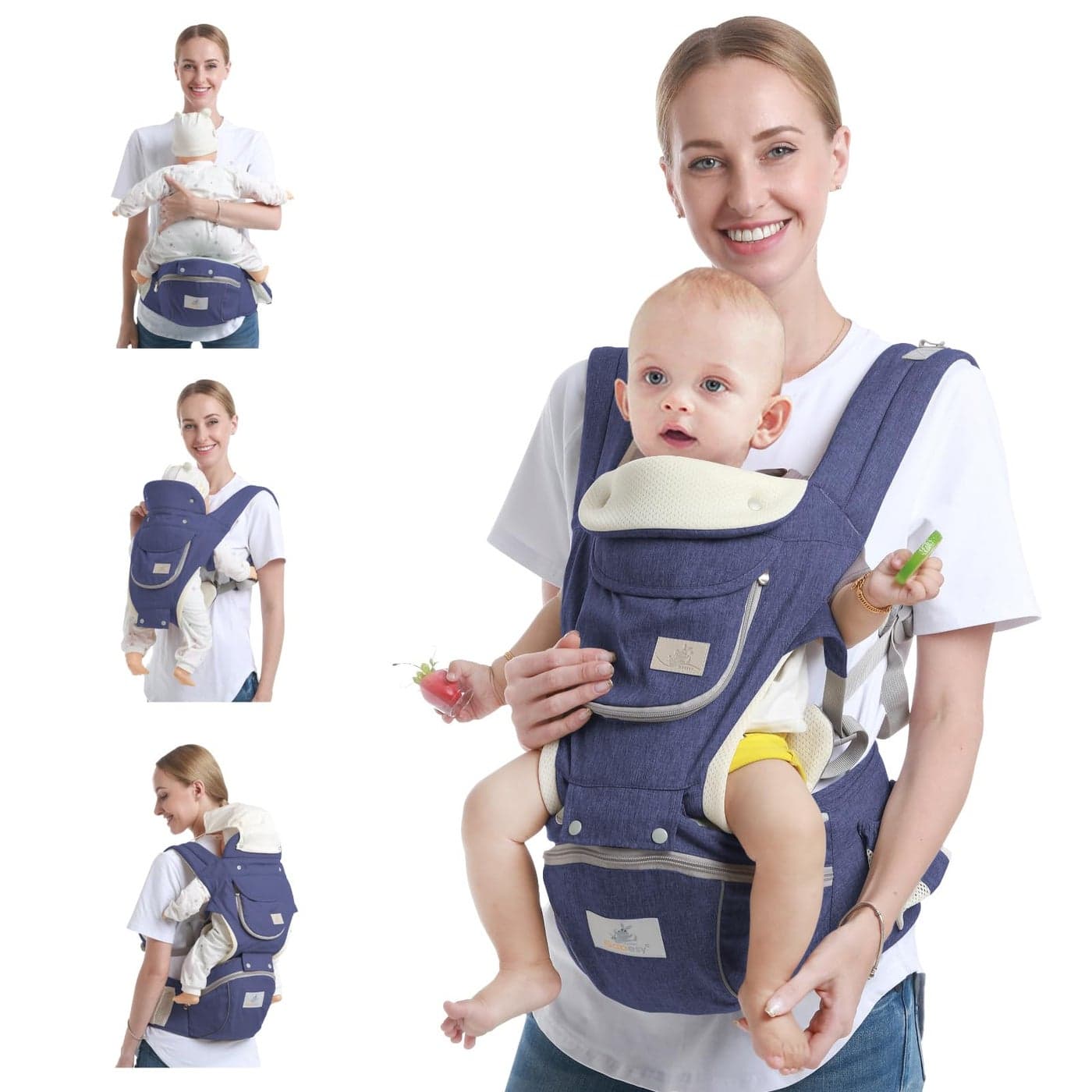 Ocanoiy Baby Hip Seat Carrier Baby Waist Stool for Child Ergonomic Infant Carrier with Hip Seat Kangaroo Bag Front and Back Infant Holder 336 Months New Dark Blue