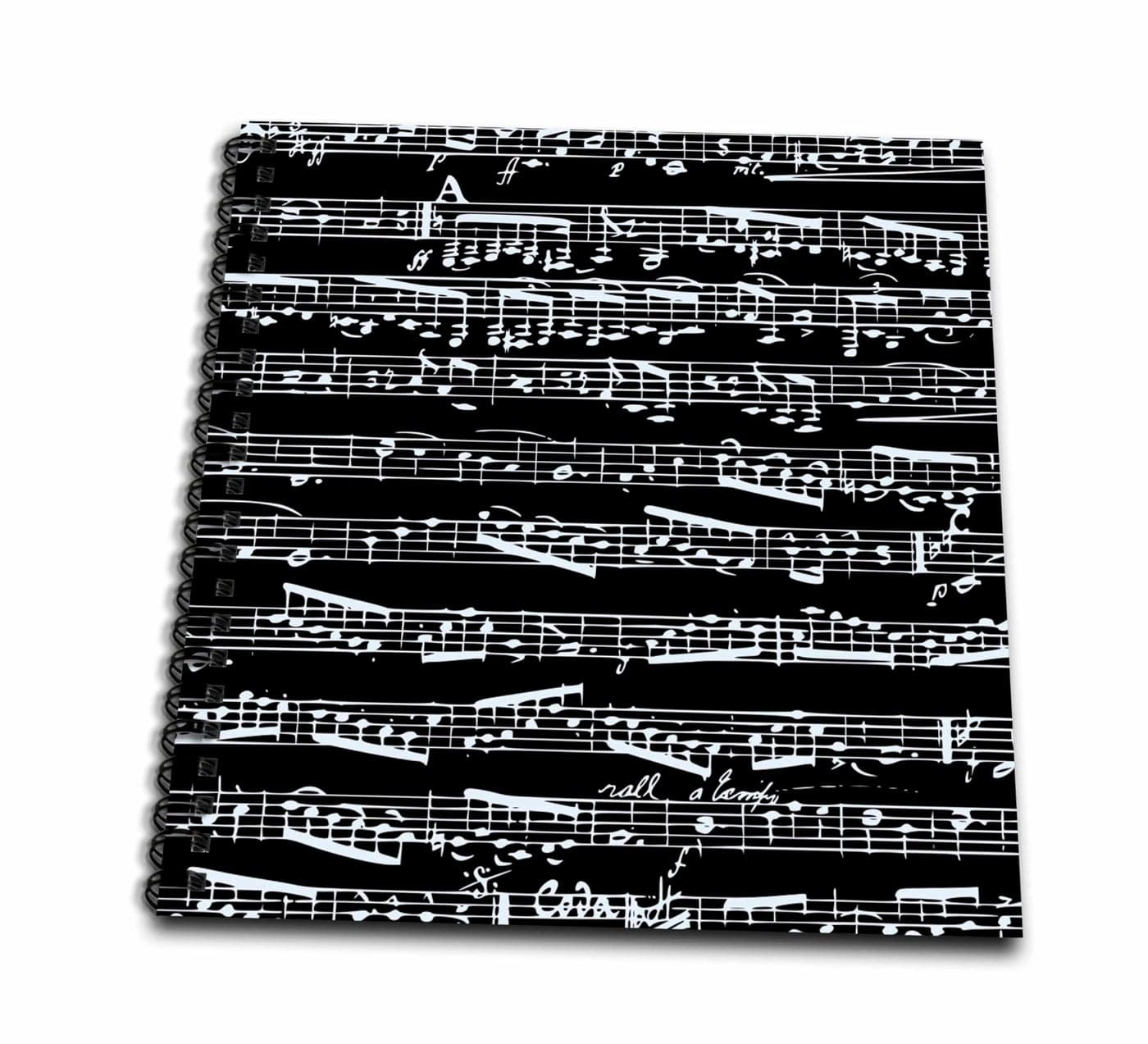 3dRose db_112826_2 Black and White Musical Notes-Stylish Sheet Music-Piano Notation-Contemporary Musician Gifts-Memory Book, 12 by 12-Inch