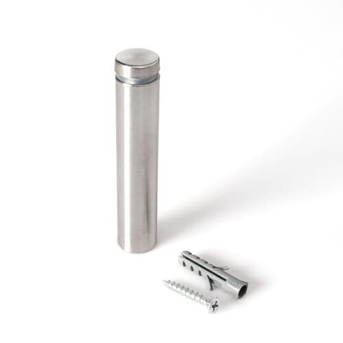 Stainless Steel Standoff 5/8 Inch Diameter x 3 Inch Barrel Length Brushed Finish for PVC, Glass and Acrylic Sign Stand Off Wall Anchors and Screws 4 Piece Pack for Heavy Signs