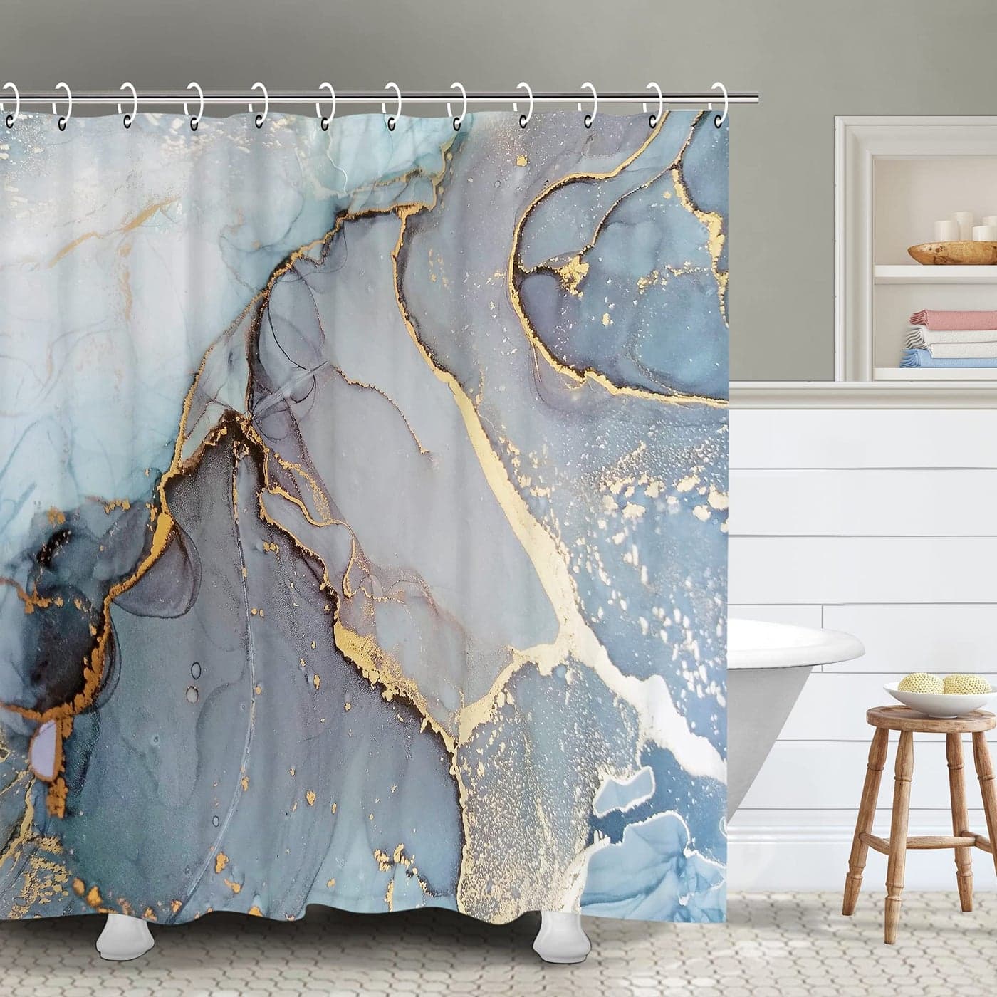 RosieLily Marble Shower Curtain Abstract Shower Curtains Blue Ombre Shower Curtains Set with 12 Hooks Decor Waterproof Bathroom Curtain 72x72