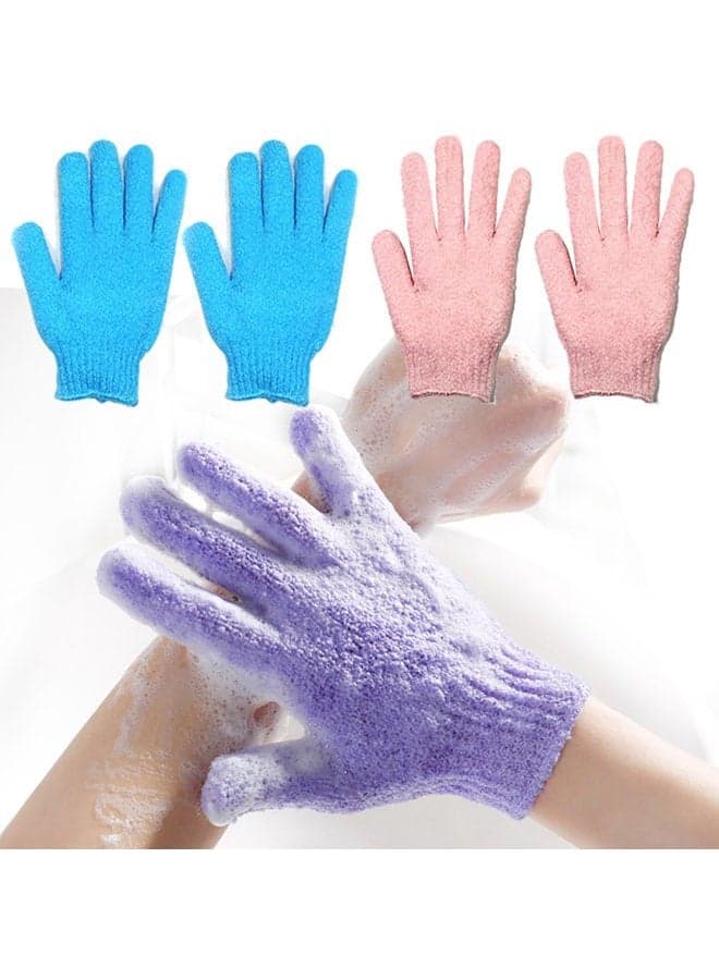 Exfoliating Bath Gloves Body Scrub Wash Mitts Skin Massage Sponge Towel Deep Cleansing Dead Skin Loofah Brush Scrub Luxury Spa Heavy with Lanyard Scrubber 2 Pair (Blue&Pink)