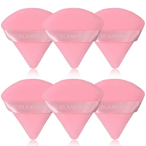 BLAAROOM 6 Pieces Powder Puff Face Makeup Velour Soft Triangle Powder Puffs for Loose Powder Mineral Powder Body Powder Wet Dry Cosmetic Foundation Sponge Makeup Tool Pink