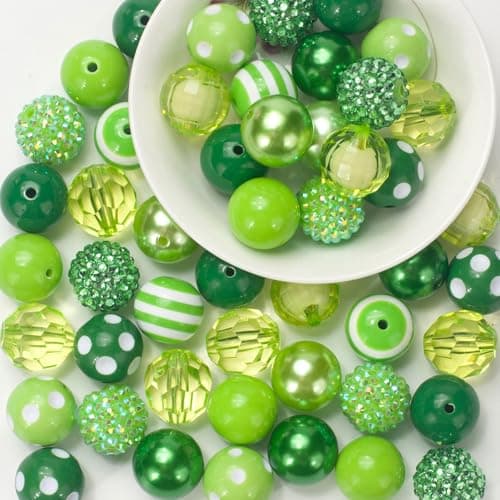 20 mm Bubblegum Beads for Pens Making 50 PCS Large Focal Pen Beads Bulk Chunky Bubble Gum Bead Mix Colorful Rhinestone Bead for Crafts Jewelry Making Bag Keychain Bracelets Necklaces