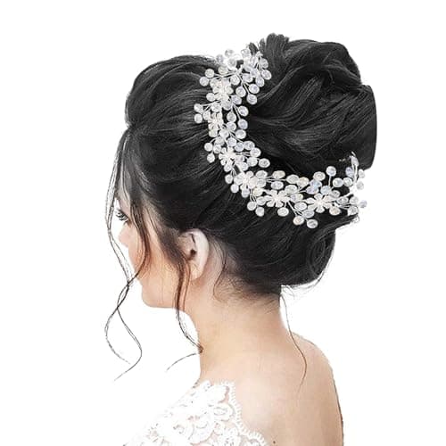 LYKAA Hair Accessories For Women's & Girls For Wedding - Artificial Flowers & Pearl Style Juda Bun Accessories - Floral Bridal Brooch & Hair Pins - Hairstyle Decoration Bride Clips, 1 Pc, Silver