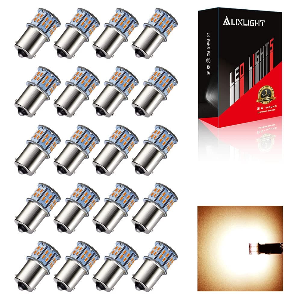 AUXLIGHT 20 PCS 1156 1141 1003 7506 BA15S RV Interior Light Bulbs Super Bright 50SMD LED Replacement for 12 Volt RV Camper Trailer Boat Trunk Interior Lights Warm White