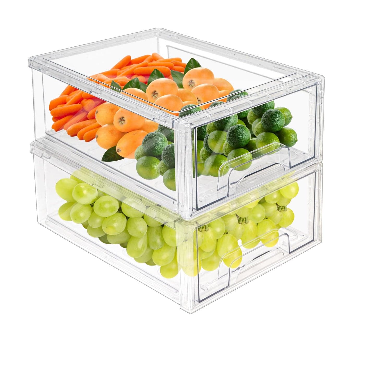 MANO 2Pack Clear Fridge Drawers Pull Out Stackable Refrigerator Drawer Organizer Bins Pantry Storage Box Plastic Food Containers for Kitchen Bathroom Office Closet 2pack Large