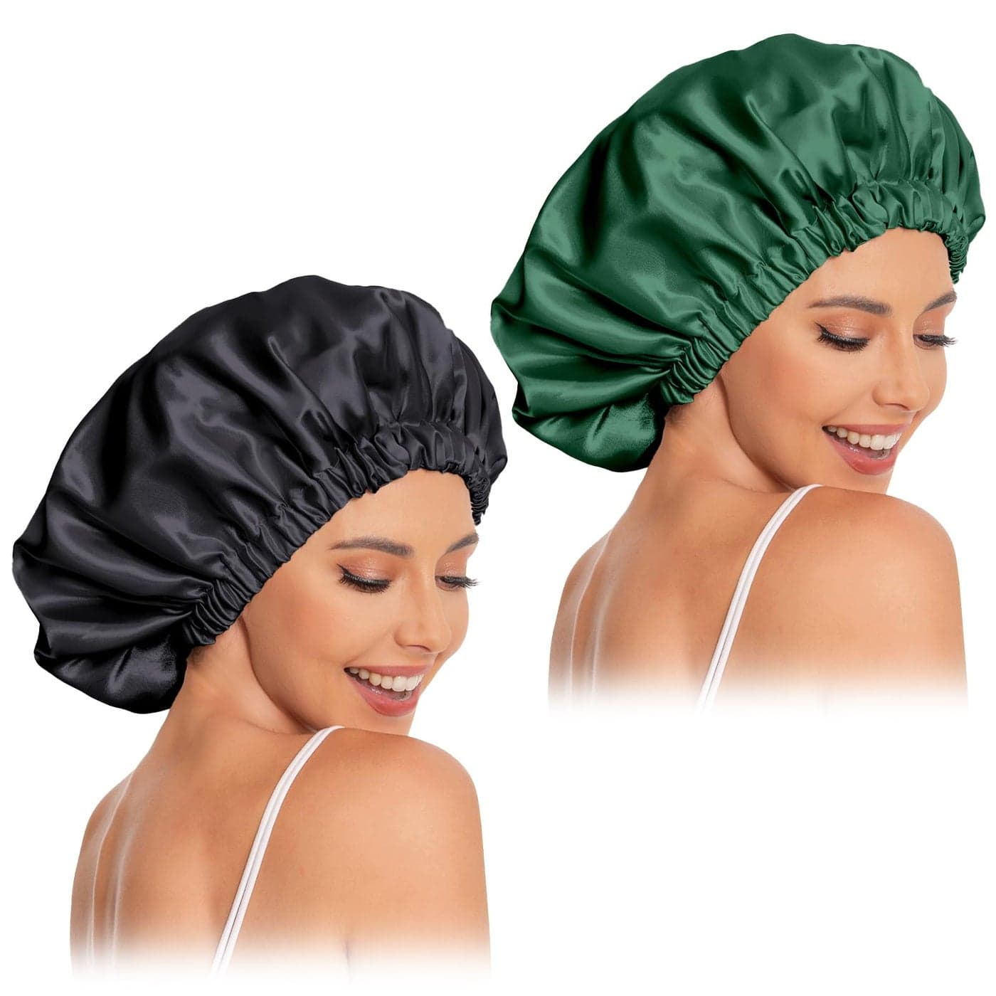 Satin Bonnet Silk Bonnet Hair Bonnet for SleepingSlouchy Beanie Hat Satin Sleep Cap for Womens Natural Curly HairBlackBlackish Green