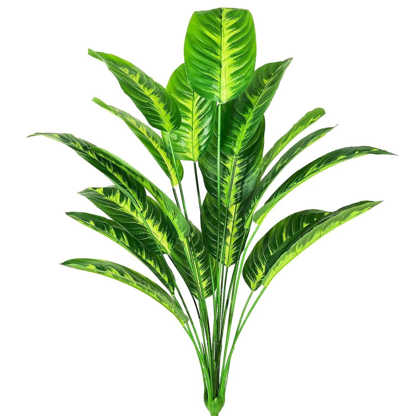 SHAKTISM Artificial Banana Plants Banana with Stems Faux Artificial Plant 18 Leaves Green Leaves withOrnamental Plant for Home Office Interior Dcor Without Pot GreenWhiteDieffenbachia