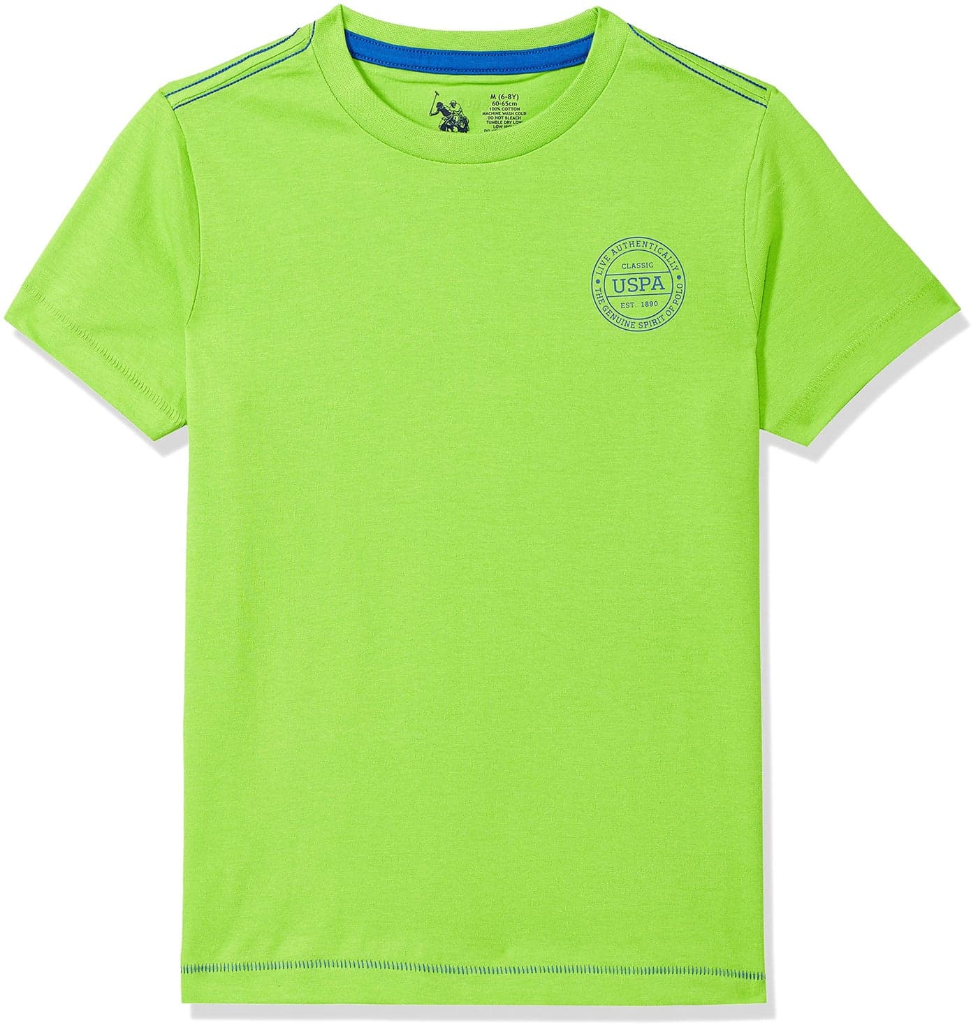 U.S. POLO ASSN. Boys Ribbed Neck Cotton IKEA Regular Fit T-Shirt - Pack of 1 (Lime Green Medium)