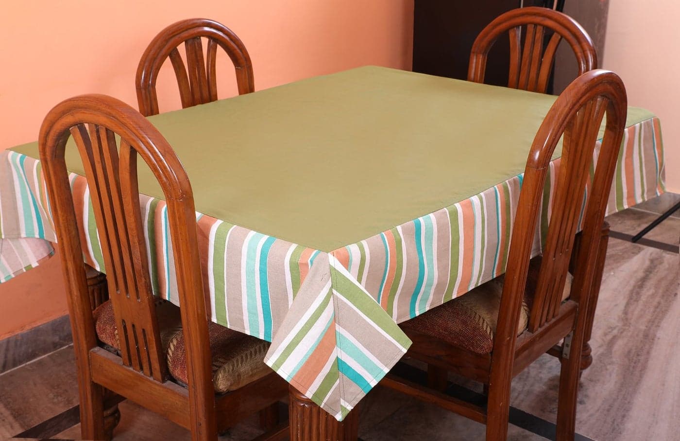 Dekor World Stripe Printed Green Table Cover (Pack of 1)