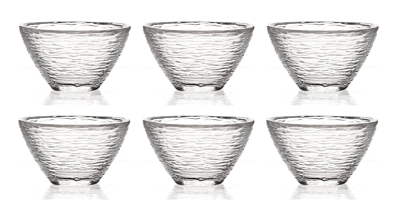 HOMIES Textured Glass Bowl 190ml 65 oz Medium Salad Porridge Juice Gravy Dessert Bowl Cup Set of six Stripes Pattern